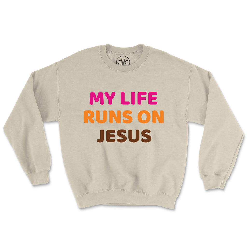 MY LIFE RUNS ON JESUS (UNISEX FIT) CREWNECK. 30% OFF FOR A LIMITED TIME