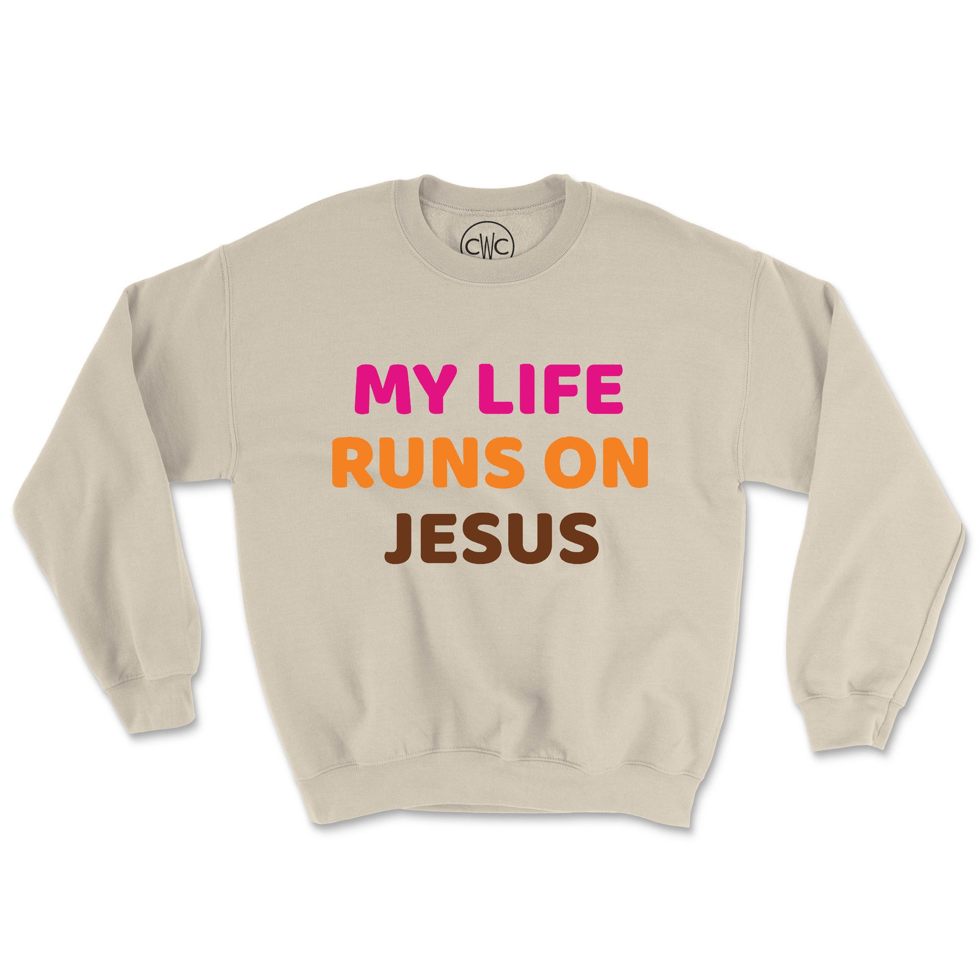 MY LIFE RUNS ON JESUS (UNISEX FIT) CREWNECK. 30% OFF FOR A LIMITED TIME