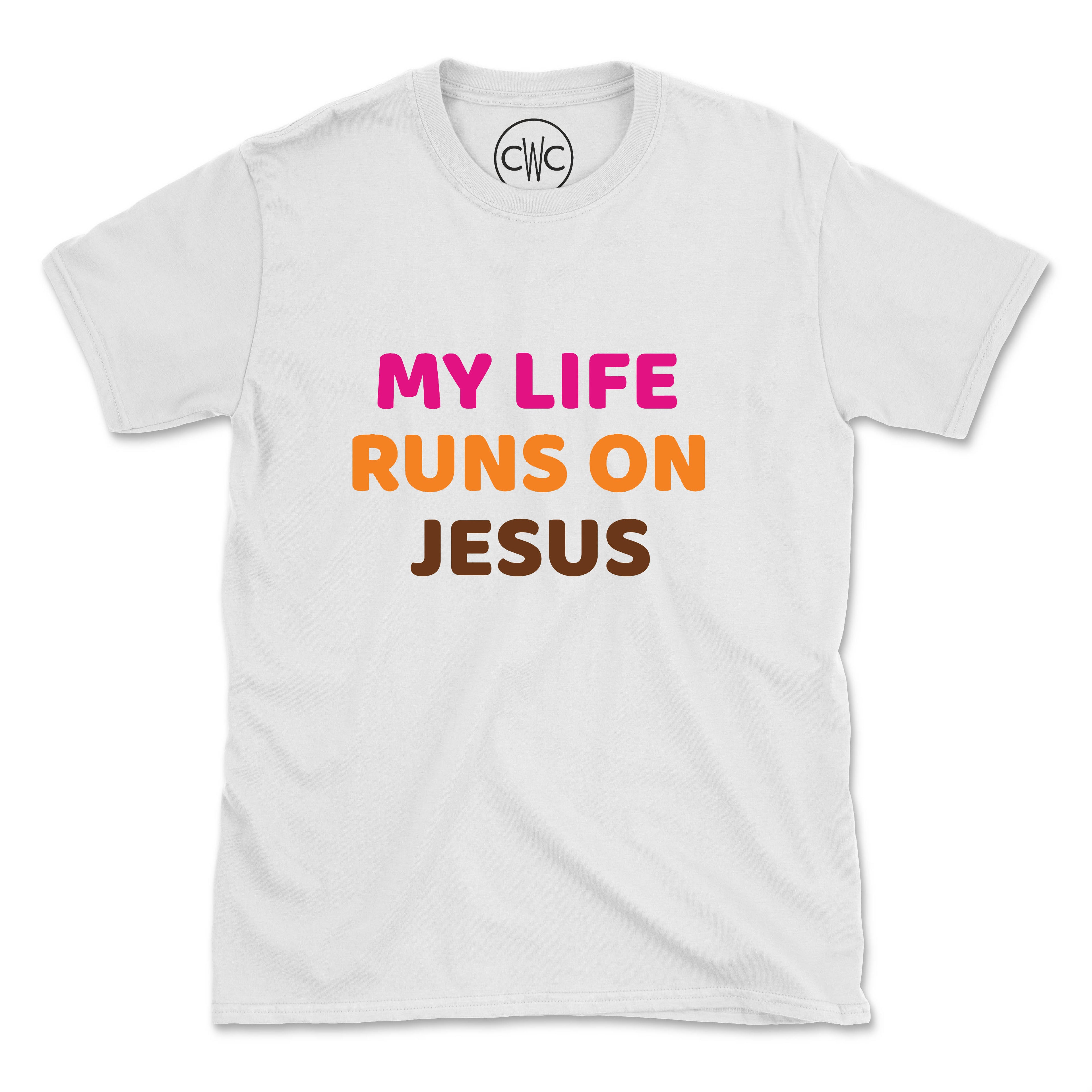 MY LIFE RUNS ON JESUS (UNISEX FIT) TEE. 30% OFF FOR A LIMITED TIME